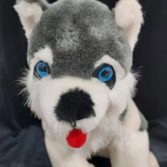 Gray Wolf /Husky Dog Plush 10" Shalom Toy Co Stuffed Animal Toy with Blue Eyes - Picture 11 of 16
